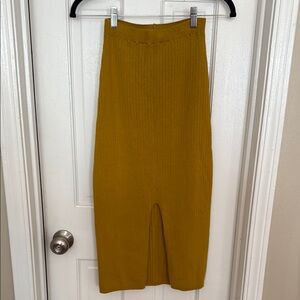 Mustard Yellow Ribbed Knit Skirt